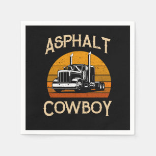 Retro Highway Trucker Road Truck Driver Asphalt Co Napkin