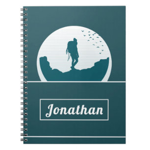 Retro Hiking Camping Landscape Custom Name Teal    Notebook