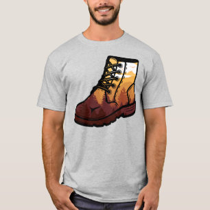Retro Hiking Shoe Landscape - Wilderness Sunset T-Shirt