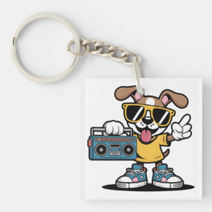 Retro Hip Hop Dog: Cool Cartoon Puppy Keychain