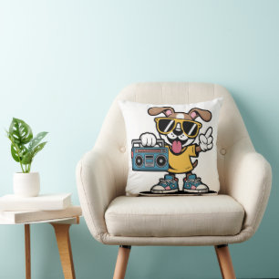 Retro Hip Hop Dog: Cool Cartoon Puppy Throw Pillow