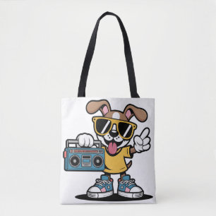 Retro Hip Hop Dog: Cool Cartoon Puppy  Tote Bag