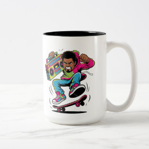 Retro Hip Hop Skateboarder Two-Tone Coffee Mug