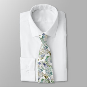Retro Hip Teal Blue Green Taupe Mosaic Art Pattern Tie