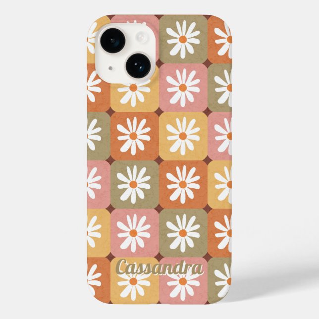 Retro Hippie 1960s 1970s Daisy Floral Pink Orange  Case-Mate iPhone Case (Back)