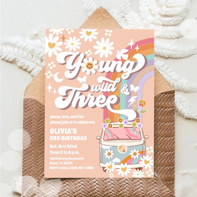 Retro Hippie 3rd Birthday Invitation (Creator Uploaded)
