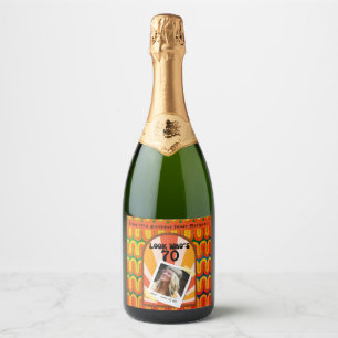 Retro Hippie 60's Custom Photo 70th Birthday Sparkling Wine Label