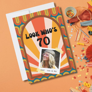 Retro Hippie 60's Photo 70th Birthday Invitation