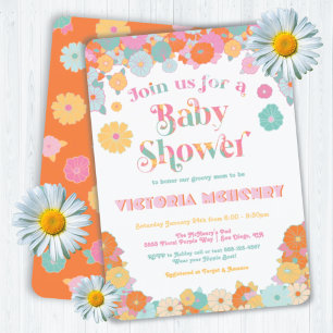 Retro Hippie 70's 60's Flower Power Baby Shower Invitation