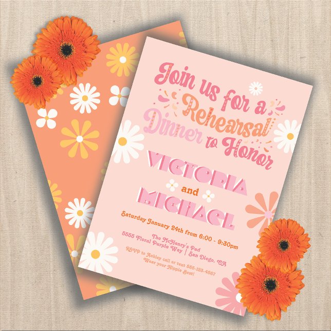 Retro Hippie 70's 60's Groovy Reheasral Dinner Invitation (Creator Uploaded)