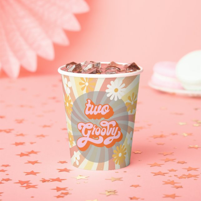 Retro Hippie 70's 60's Two Groovy Birthday Party Paper Cups (Insitu)
