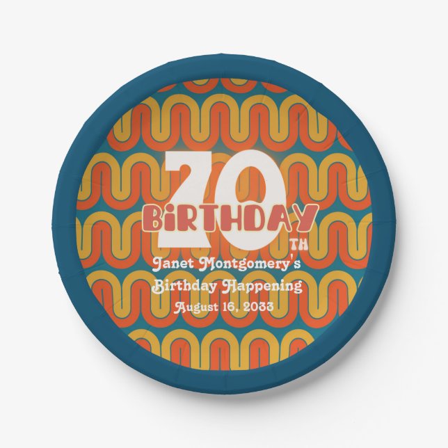 Retro Hippie Abstract 1960's 70th Birthday  Paper Plate (Front)