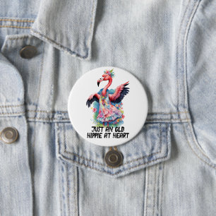 Retro Hippie at Heart Flamingo Flower Child 3 Inch Round Button
