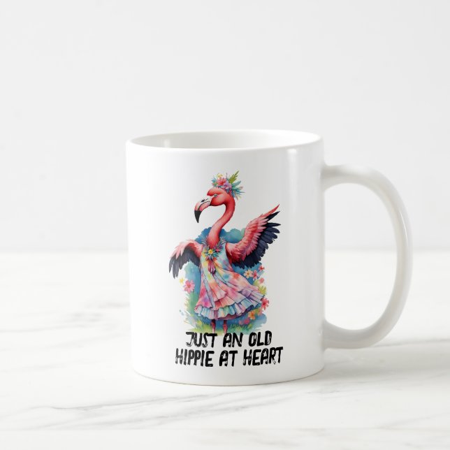 Retro Hippie at Heart Flamingo Flower Child Coffee Mug (Right)