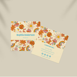 Retro Hippie Boho Floral Mushroom  Square Business Card