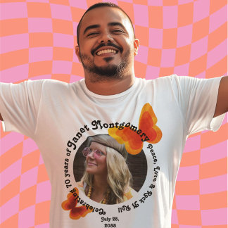 Retro Hippie Butterfly 70th Photo Birthday T-Shirt