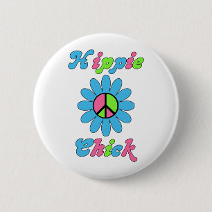 Retro Hippie Chick Peace Flower 2 Inch Round Button