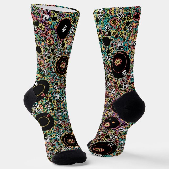 Retro Hippie Colourful 60s Pattern Socks (Angled)