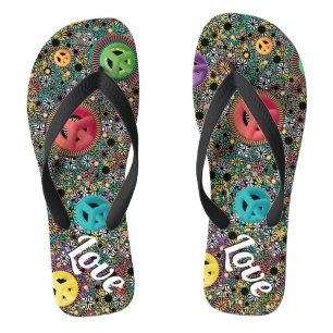 Retro Hippie Colourful Peace Sign 60s Pattern Flip Flops