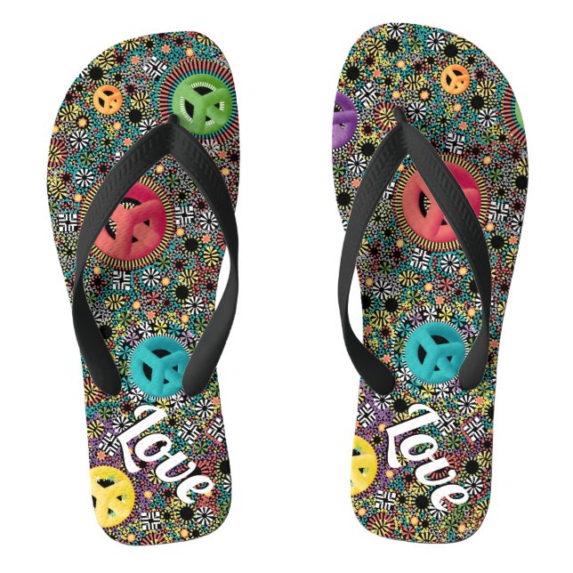 Retro Hippie Colourful Peace Sign 60s Pattern Flip Flops (Footbed)