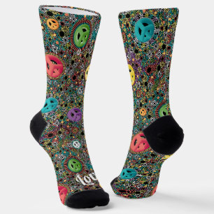 Retro Hippie Colourful Peace Sign 60s Pattern Socks