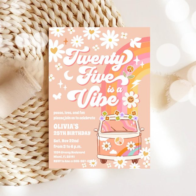 Retro Hippie Daisy Birthday Invitation (Creator Uploaded)