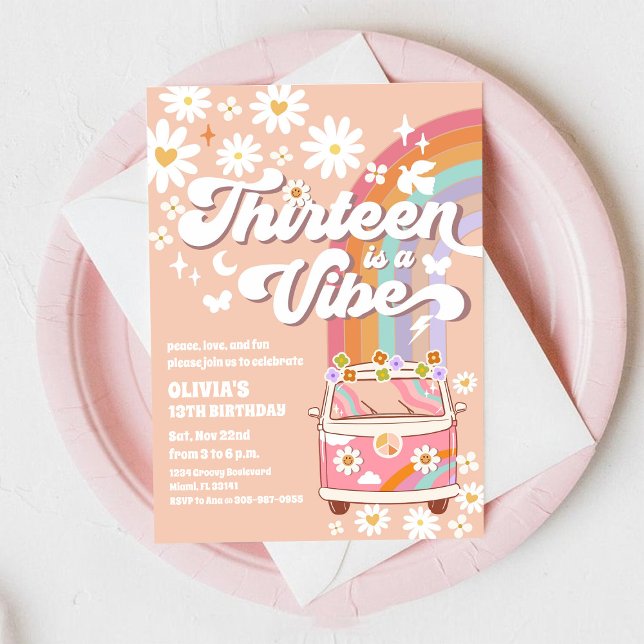 Retro Hippie Daisy Birthday Invitation (Creator Uploaded)