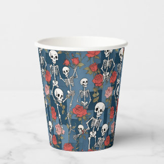 Retro Hippie Denim Patchwork Skeletons & Roses Paper Cups