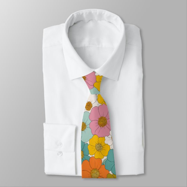 Retro Hippie Floral Birthday Tie (Tied)