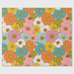 Retro Hippie Floral Birthday Wrapping Paper