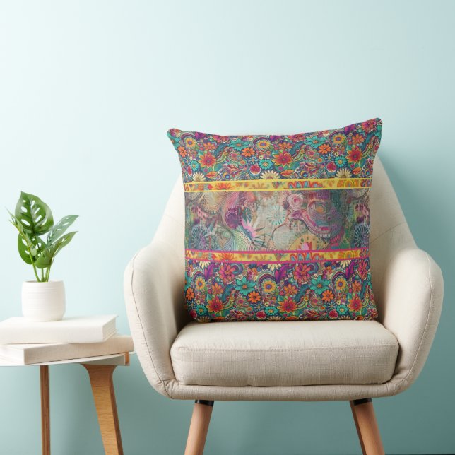 Retro Hippie: Floral Fantasy Pillow (Chair)