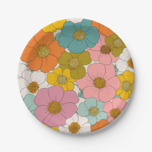 Retro Hippie Floral Paper Plate
