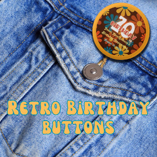 Retro Hippie Flower 70th Birthday  1 Inch Round Button