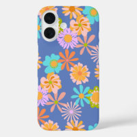 Retro Hippie Flower Pattern in Blue 