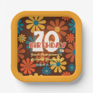 Retro Hippie Flower Personalized 70th Birthday  Paper Plate