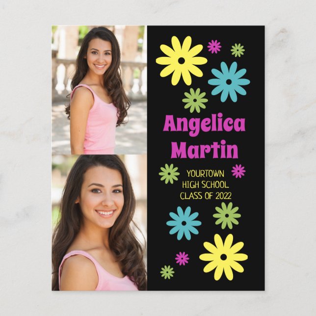 Retro Hippie Flowers 2 Photo Budget Graduation (Front)