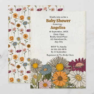 Retro Hippie Flowers Baby Shower  Invitation