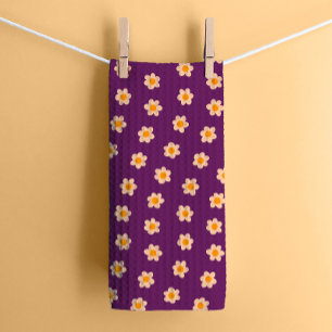 Retro Hippie Flowers on Purple Kitchen Towel