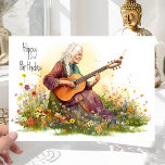 Retro Hippie Girl 60s Flower Power - Fun Birthday Card<br><div class="desc">The wise old hippie lady sat in the flower meadow, her guitar in her lap, and she let her mind drift back to the days of the 60s. She remembered the joy of the Summer of Love, the energy of the peace rallies, the beauty of the Haight-Ashbury scene. As she...</div>