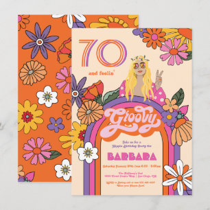 Retro Hippie Girl 70's 60's Groovy Birthday Party Invitation