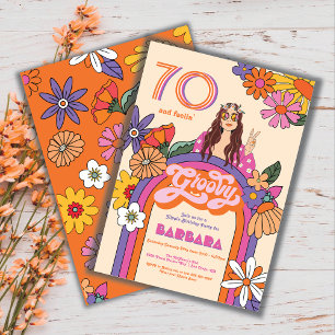 Retro Hippie Girl 70's 60's Groovy Birthday Party Invitation
