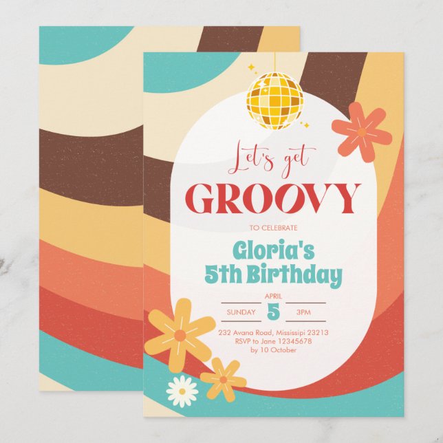 Retro Hippie Groovy Birthday Invitation (Front/Back)