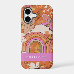 Rétro Hippie Groovy des années 70 Orange Paix Bohè