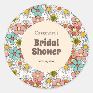 Retro Hippie Groovy Flower Bridal Shower Classic Round Sticker