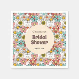 Retro Hippie Groovy Flower Bridal Shower Napkin