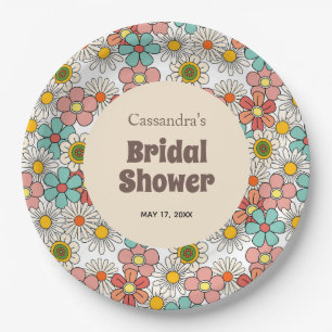 Retro Hippie Groovy Flower Bridal Shower  Paper Plate