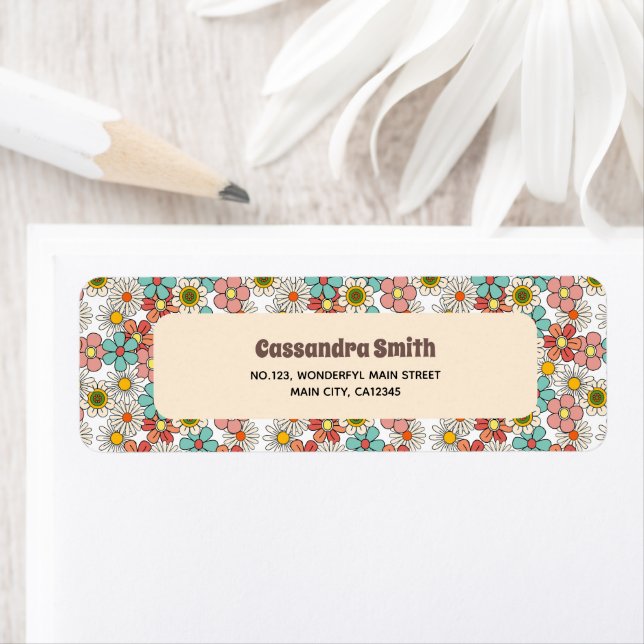 Retro Hippie Groovy Flower Return Address (Insitu)