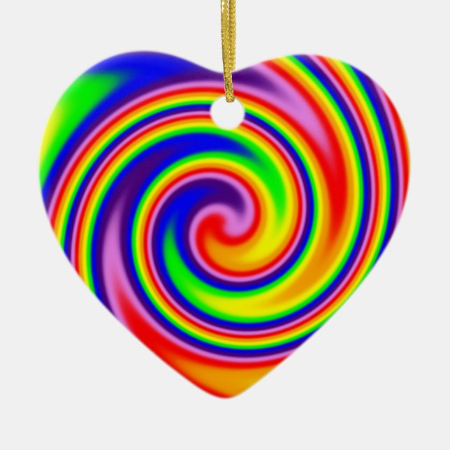Retro Hippie Happy Rainbow Colours Soft Spiral Cer Ceramic Ornament (Front)