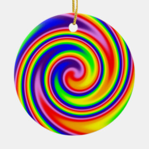 Retro Hippie Happy Rainbow Colours Soft Spiral Ceramic Ornament