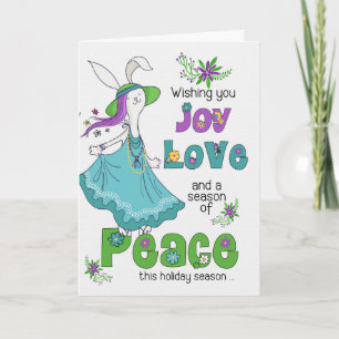 Retro Hippie Joy Love and Peace Holiday Bunny